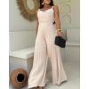 imageCHICME Womens V Neck Spaghetti Strap Jumpsuits Wide Leg Pleated Pants Summer Cami OverallsApricot