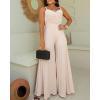 imageCHICME Womens V Neck Spaghetti Strap Jumpsuits Wide Leg Pleated Pants Summer Cami OverallsApricot