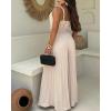 imageCHICME Womens V Neck Spaghetti Strap Jumpsuits Wide Leg Pleated Pants Summer Cami OverallsApricot