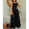 imageCHICME Womens V Neck Spaghetti Strap Jumpsuits Wide Leg Pleated Pants Summer Cami OverallsBlack