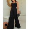 imageCHICME Womens V Neck Spaghetti Strap Jumpsuits Wide Leg Pleated Pants Summer Cami OverallsBlack