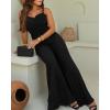 imageCHICME Womens V Neck Spaghetti Strap Jumpsuits Wide Leg Pleated Pants Summer Cami OverallsBlack