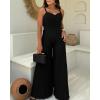imageCHICME Womens V Neck Spaghetti Strap Jumpsuits Wide Leg Pleated Pants Summer Cami OverallsBlack