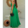 imageCHICME Womens V Neck Spaghetti Strap Jumpsuits Wide Leg Pleated Pants Summer Cami OverallsGreen