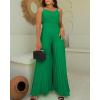 imageCHICME Womens V Neck Spaghetti Strap Jumpsuits Wide Leg Pleated Pants Summer Cami OverallsGreen