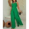 imageCHICME Womens V Neck Spaghetti Strap Jumpsuits Wide Leg Pleated Pants Summer Cami OverallsGreen