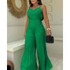 imageCHICME Womens V Neck Spaghetti Strap Jumpsuits Wide Leg Pleated Pants Summer Cami OverallsGreen