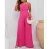 imageCHICME Womens V Neck Spaghetti Strap Jumpsuits Wide Leg Pleated Pants Summer Cami OverallsHot Pink