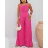 imageCHICME Womens V Neck Spaghetti Strap Jumpsuits Wide Leg Pleated Pants Summer Cami OverallsHot Pink