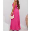 imageCHICME Womens V Neck Spaghetti Strap Jumpsuits Wide Leg Pleated Pants Summer Cami OverallsHot Pink