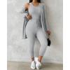 imageChicMe Womens 3 Piece Outfits Casual Tops and Pants Lounge Sets Tracksuits Cozy PajamasGray