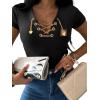 imageWomens Sexy Criss Cross Chain Decor VNeck TShirt Sexy Lace Up Short Sleeve Top Slim Fit Y2k TeeBlack