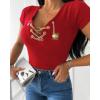 imageWomens Sexy Criss Cross Chain Decor VNeck TShirt Sexy Lace Up Short Sleeve Top Slim Fit Y2k TeeRed