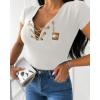 imageWomens Sexy Criss Cross Chain Decor VNeck TShirt Sexy Lace Up Short Sleeve Top Slim Fit Y2k TeeWhite