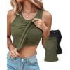 imageCHICME 2 Piece Tank Tops with Built in Bras Athletic Tank Tops for Women Ribbed Tank Top Fitness Workout Running Tops2pcs Blackarmy Green
