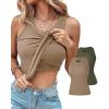 imageCHICME 2 Piece Tank Tops with Built in Bras Athletic Tank Tops for Women Ribbed Tank Top Fitness Workout Running Tops2pcs Khakiarmy Green