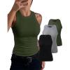 imageCHICME 3 Piece Womens Tank Tops Sleeveless Basic Cami Shirt Slim Knit Ribbed Racerback BlousesArmy Green Black