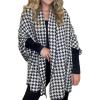 imageCHICME Houndstooth Ponchos for Women 2025 Open Front Knit Sweater Cardigan Batwing Tops Oversized Blanket Scarf Sweater CoatAblackwhite