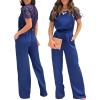 imageCHICME Jumpsuits for Women Dressy Contrast Short Lace Sleeve One Piece Jumpsuit Casual Summer Wide Leg RompersDark Blue