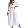 imageCHICME Jumpsuits for Women VNeck Half Sleeve Ruched Jumpsuit 2025 Wide Leg Pants One Piece OverallsAwhite