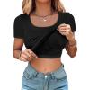 imageCHICME Women Builtin Bra T Shirt Top Short Sleeve Square Neck Basic Tees Casual Ribbed Knit Fitted Going Out TopsAblack