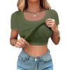 imageCHICME Women Builtin Bra T Shirt Top Short Sleeve Square Neck Basic Tees Casual Ribbed Knit Fitted Going Out TopsBarmy Green