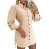 imageCHICME Women Shirt Dress 2025 Long Sleeve Button Down Blouses Side Drawstring Mini DressesApricot