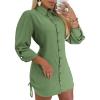 imageCHICME Women Shirt Dress 2025 Long Sleeve Button Down Blouses Side Drawstring Mini DressesDark Green
