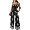 imageCHICME Womens Casual Loose Overalls Jumpsuits Floral One Piece Square Neck Shirred Pants with PocketsAblack