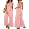 imageCHICME Womens Casual Loose Overalls Jumpsuits Floral One Piece Square Neck Shirred Pants with PocketsEmbroiderypink