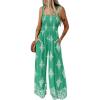 imageCHICME Womens Casual Loose Overalls Jumpsuits Floral One Piece Square Neck Shirred Pants with PocketsLight Green