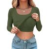 imageCHICME Womens Fall Long Sleeve Square Neck 2025 T Shirts with Builtin Shelf Bra Ribbed Knit Slim Fit Casual Basic TopsArmy Green
