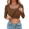 imageCHICME Womens Fall Long Sleeve Square Neck 2025 T Shirts with Builtin Shelf Bra Ribbed Knit Slim Fit Casual Basic TopsCoffee