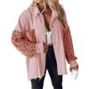 imageCHICME Womens Jacket 2025 Sequin Patchwork Long Sleeve Jacket Top Button Front Oversized Denim ShacketPink