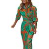 imageCHICME Womens Long Sleeve Midi Dress 2025 Casual Wrap Tied Detail Shirt Dresses Floral Print Fall Boho Long DressGreen