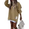 imageCHICME Womens Long Sleeve Zipper Slit Oversized Sweatshirt 2025 Casual Pullover Zipper HoodiesKhaki
