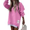 imageCHICME Womens Long Sleeve Zipper Slit Oversized Sweatshirt 2025 Casual Pullover Zipper HoodiesPink