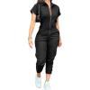 imageCHICME Womens Short Sleeve Jumpsuit 2025 Turn Down Collar Casual Zip Up Jumpsuits Pocket Design Cargo RomperBlack