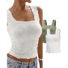 imageCHICME Womens Square Neck Sleevless Wide Strap Flower Lettuce Trim Crop Tank Tops Cute Slim Fit Summer TopC2pcs greenwhite