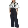 imageCHICME Womens Summer 2 Piece Outfit 2025 Bell Sleeves Floral Blouse with High Waist Pants Set Party OutfitsBlack