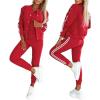 imageCHICME Womens Three Piece Outfits Striped Tape Patch Tank Tops Bomber Jacket with Sporty Pants Tracksuit Lounge SetsRed