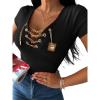 imageWomens Sexy Criss Cross Chain Decor VNeck TShirt Sexy Lace Up Short Sleeve Top Slim Fit Y2k TeeBlack