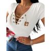 imageWomens Sexy Criss Cross Chain Decor VNeck TShirt Sexy Lace Up Short Sleeve Top Slim Fit Y2k TeeWhite