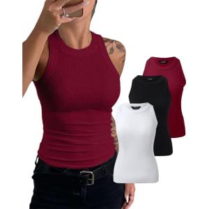 imageCHICME 3 Piece Womens Tank Tops Sleeveless Basic Cami Shirt Slim Knit Ribbed Racerback BlousesWhite Red Black