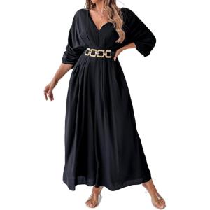 imageCHICME Jumpsuits for Women VNeck Half Sleeve Ruched Jumpsuit 2025 Wide Leg Pants One Piece OverallsBlack