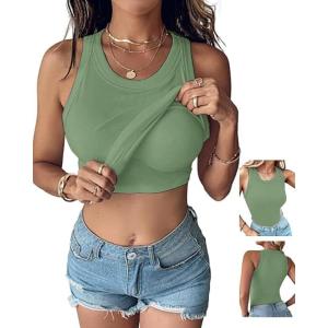 imageCHICME Women Builtin Bra Tank Tops Sleeveless Casual Shirts Racerback Ribbed Fitted Tank TopsXlight Green