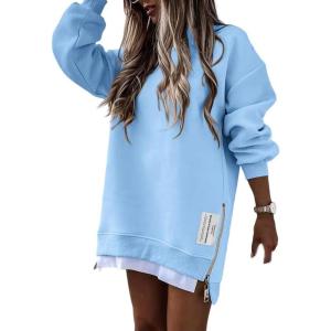 imageCHICME Womens Long Sleeve Zipper Slit Oversized Sweatshirt 2025 Casual Pullover Zipper HoodiesSky Blue