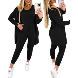 imageChicMe Womens 3 Piece Outfits Casual Tops and Pants Lounge Sets Tracksuits Cozy PajamasBlack