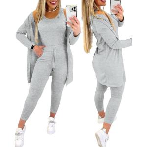 imageChicMe Womens 3 Piece Outfits Casual Tops and Pants Lounge Sets Tracksuits Cozy PajamasGray