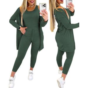 imageChicMe Womens 3 Piece Outfits Casual Tops and Pants Lounge Sets Tracksuits Cozy PajamasGreen